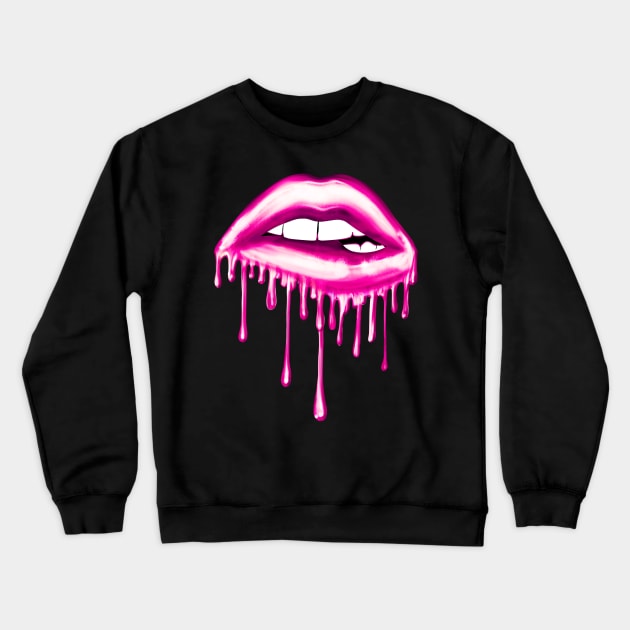 Metallic Dripping Bubblegum Lips Crewneck Sweatshirt by Chromatic Fusion Studio